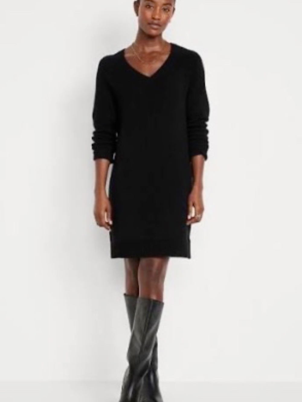 Old Navy Black V-Neck Sweater Dress - Small - Cotton Blend - NWOT